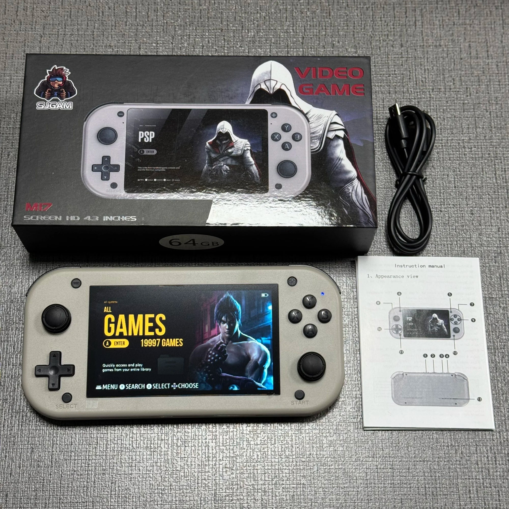 M17 Handheld Video Game Console, Open Source Sistema Linux Pocket Video Player portátil, Retro Gaming Console, 4,3"Tela 64G 128G
