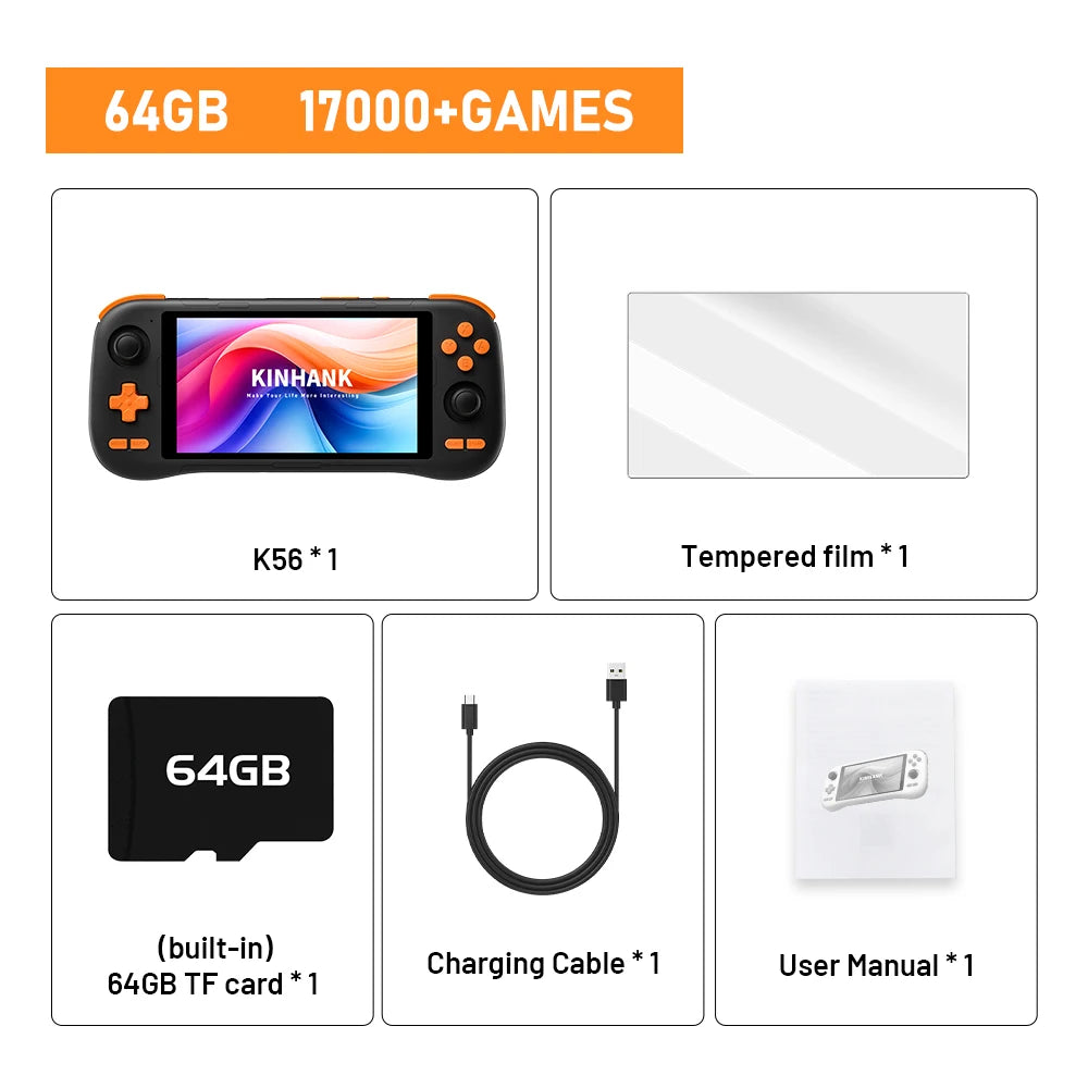 Kinhank K56 Handheld Game Console Android 14 5.5 inch Touch Screen With 50+ Emulators Retro Video Games  For DC/MAME/SS/PSP