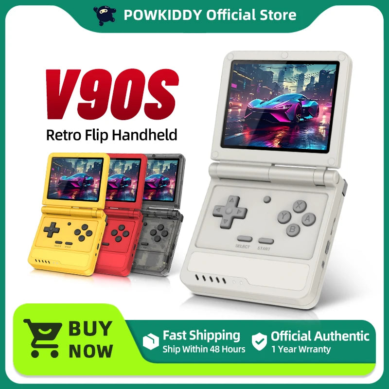 POWKIDDY V90S Retro Flip 3.5 Inch 4:3 640*480 HD IPS Screen Handheld Game Console A133Plus Vibration function Children's Gifts