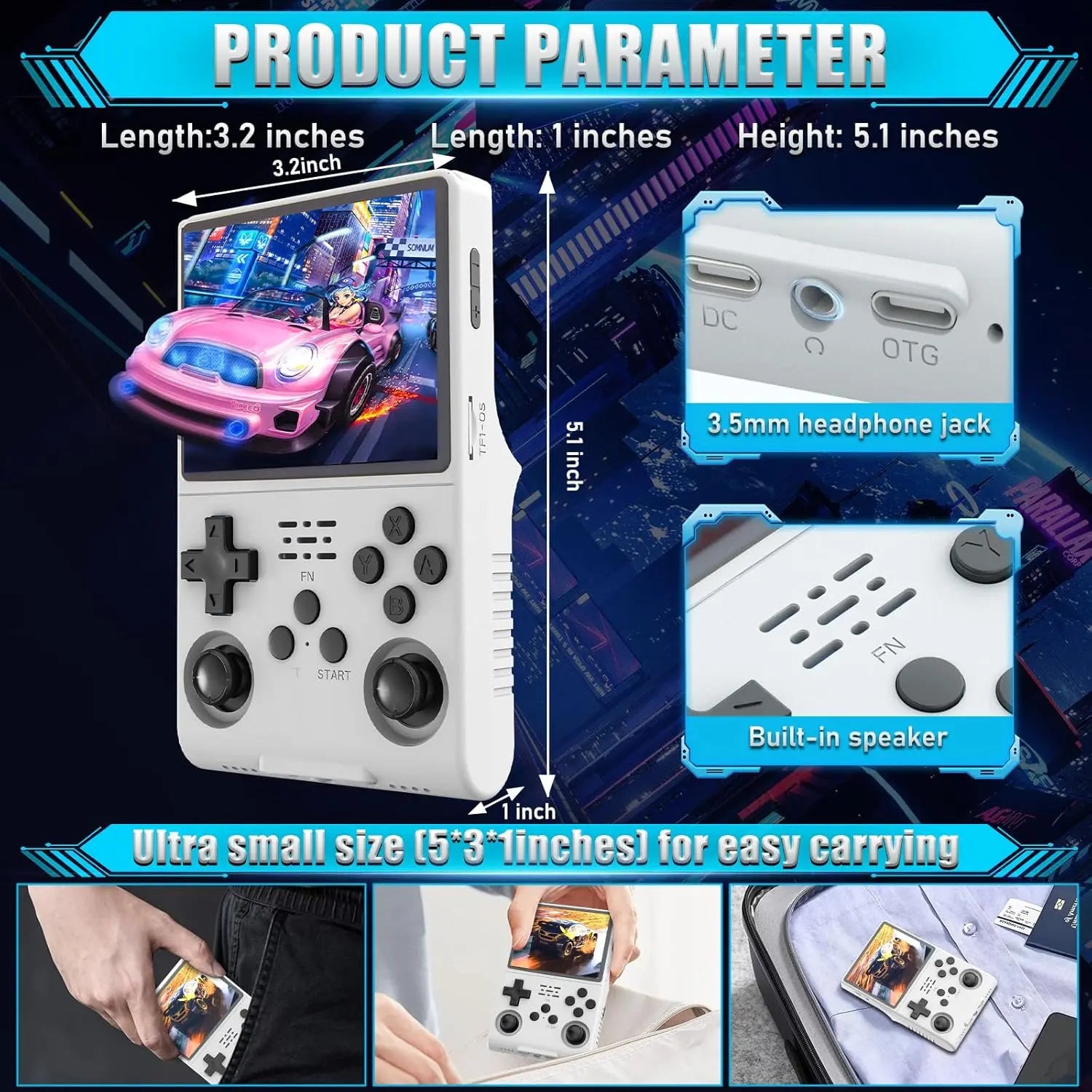 R40S Pro Retro Handheld Game Console 3.5-inch Open-Source Linux System 256GB Portable Video Player Handheld Game Console