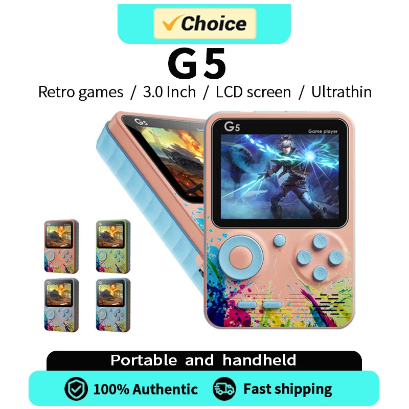 G5 Retro Handheld Game Console With 500 Classic Games 3.0Inch Screen Portable Gamepad Macaron Color 1020mAH Rechargeable Battery