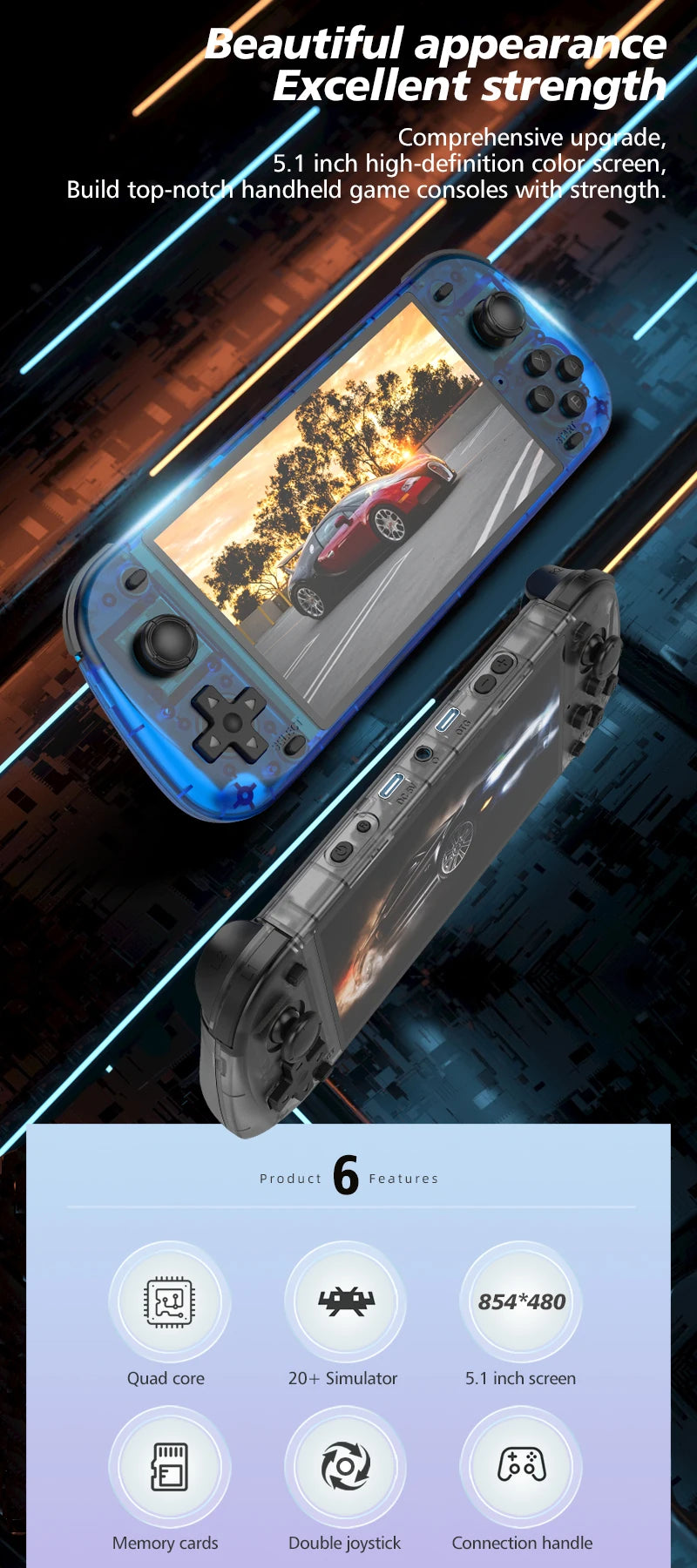 R46S Retro Handheld Game Console Linux System Support WIFI Bluetooth 4 inch Pocket Video Player For PS1 N64 PSP 3D Game R50S