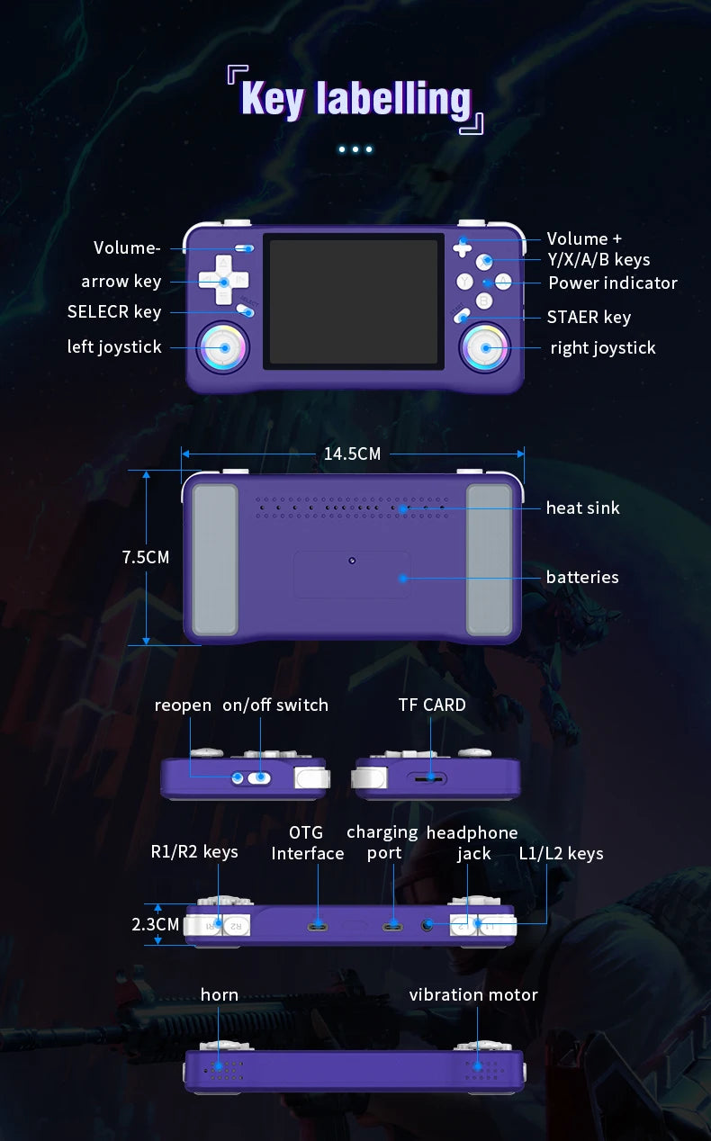Newest Retro XF35H Handheld Video Game Console Portable 3.5 Inch IPS Screen  Preloaded Games Linux System Pocket Player 128GB