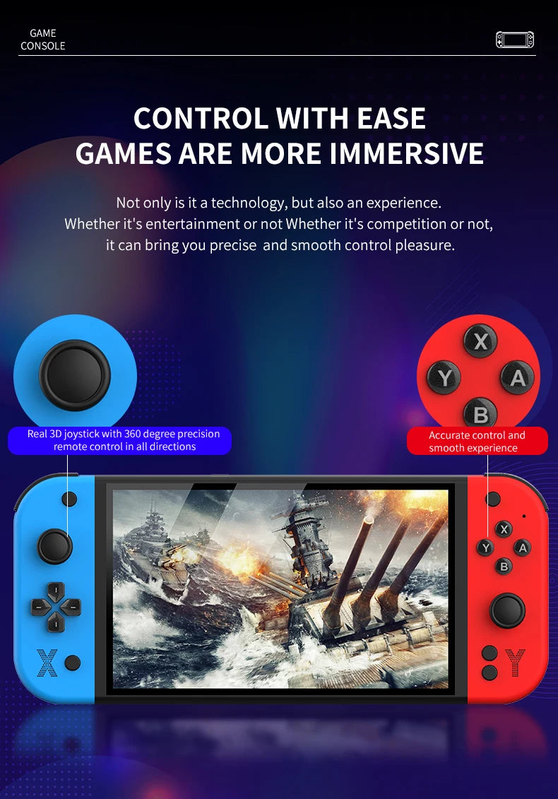 G90 7-inch 64GB 4000mAh portable handheld game console arcade suitable for PSP/PS1 retro TV game controller boys' gift