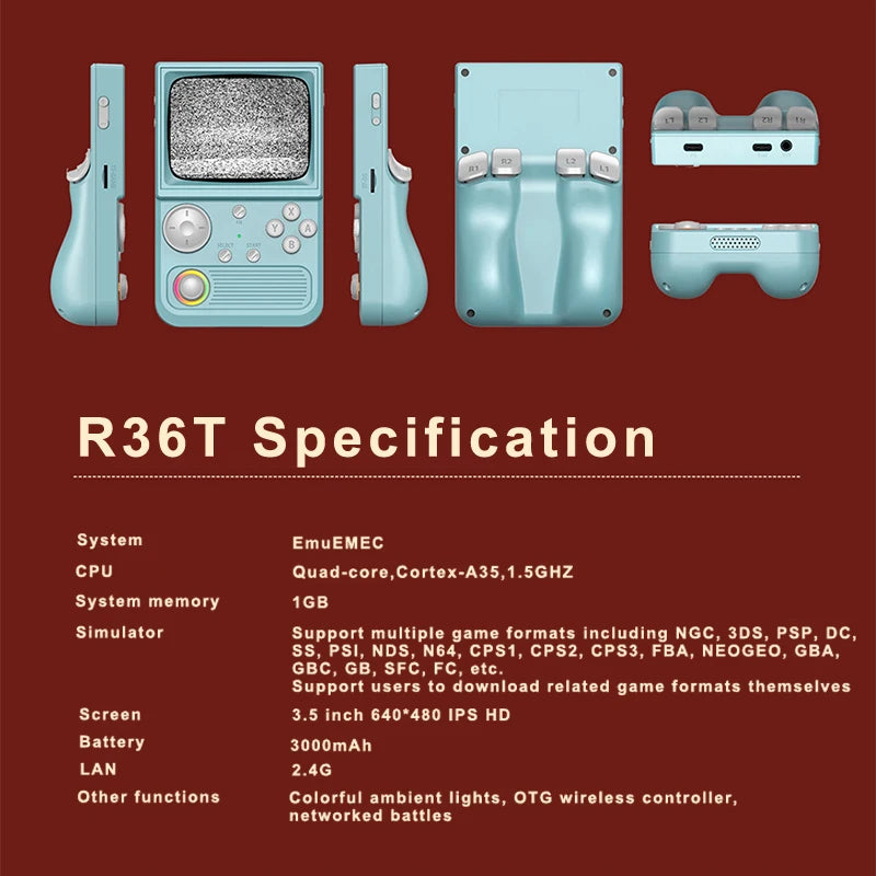 R36T Retro Handheld Video Game Console EmuEMEC System 3.5 Inch IPS Screen 2025 New Upgrade Portable Pocket Video Party Player