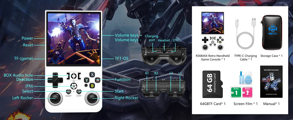 Retro Handheld Game Console Linux System 4.0 Inch IPS Screen Open Source R36MAX Portable Video Player Kids Gift