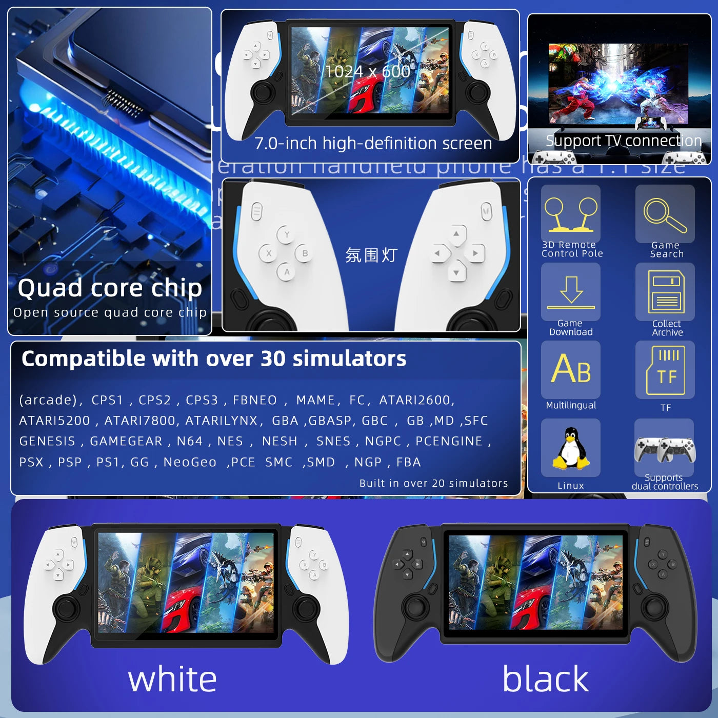 New PSP 7 Inch Portable Retro Game Game Machine HC8000 Retro Handheld Game Machine 64G PSP Gift