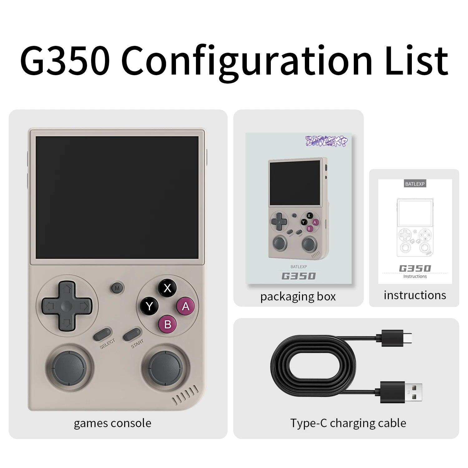 BATLEXP G350 Retro Handheld Game Console 3.5" IPS Screen RK3326 Linux 64bit Dual Joystick Vibration Motor Portable Video Players