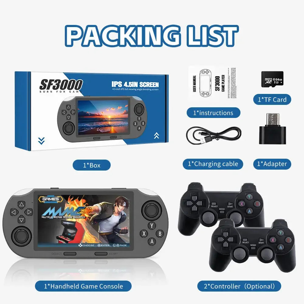 SF3000 Handheld Game Player 4.5 Inch IPS Screen Portable Retro Video Game Console Built-in 20000+ Games for PS1/GBA/SFC