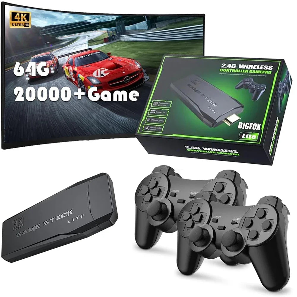 Retro Gaming Console 4K HD 20000+ Games 64GB - 2.4G Wireless for GBA/FC/PS1/MD, Portable TV Game Stick