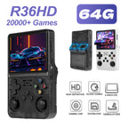 64G R36HD Handheld Retro Video Game Console For PS1/GBA/FC 20000+ Games Portable Linux System Gaming Players 3.5-inch IPS Screen
