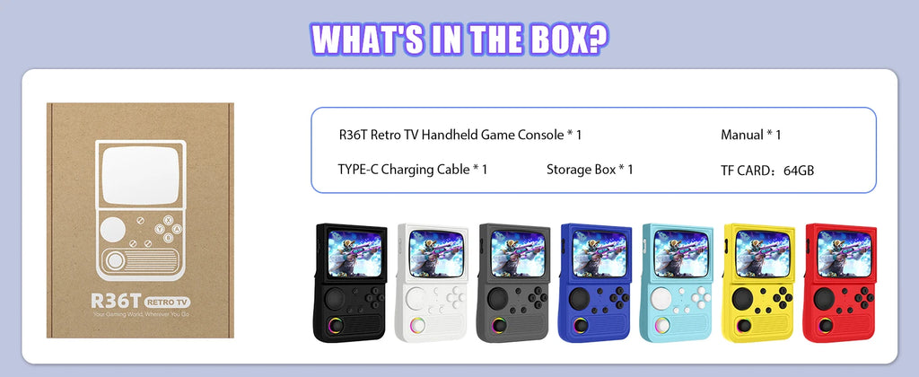 XISKT R36T Retro Portable Pocket Handheld Game Console EmuEMEC System 27+Simulator 18000+Game 3.5''IPS Screen Video Game Console