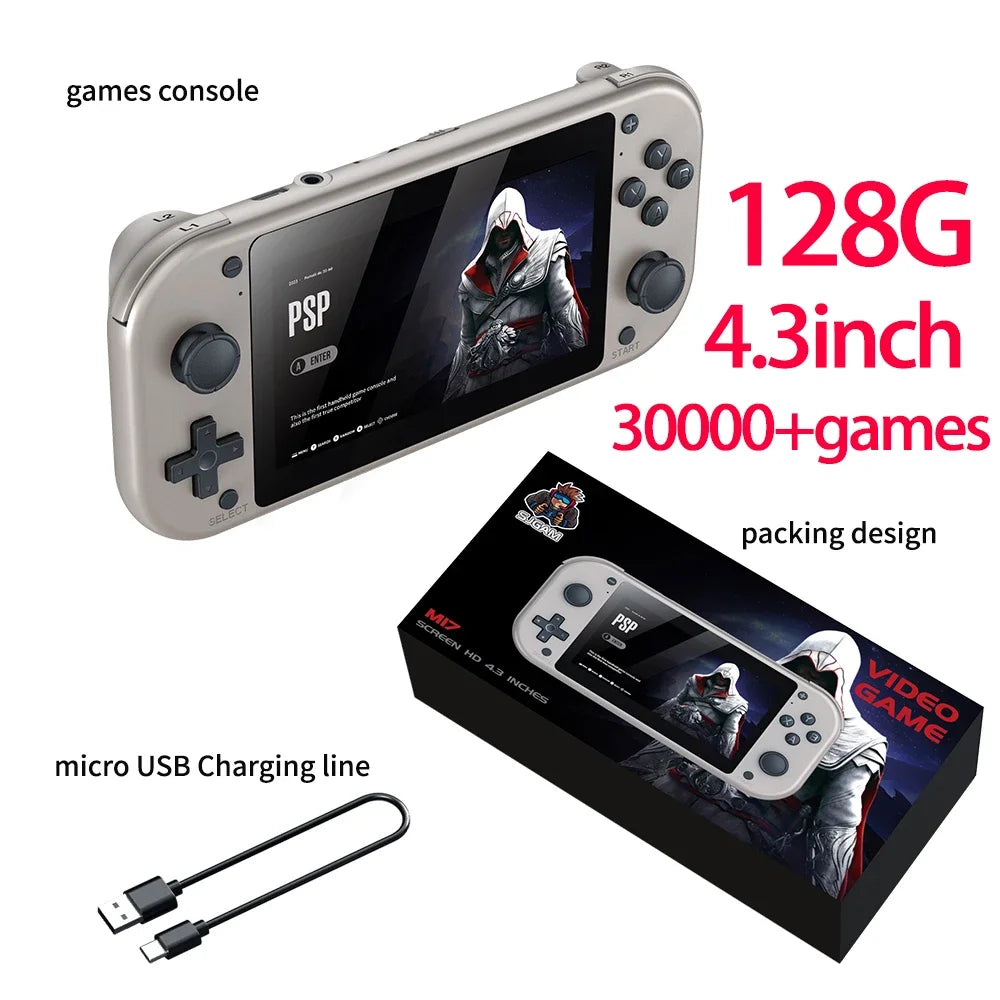 M17 Handheld Video Game Console, Open Source Sistema Linux Pocket Video Player portátil, Retro Gaming Console, 4,3"Tela 64G 128G