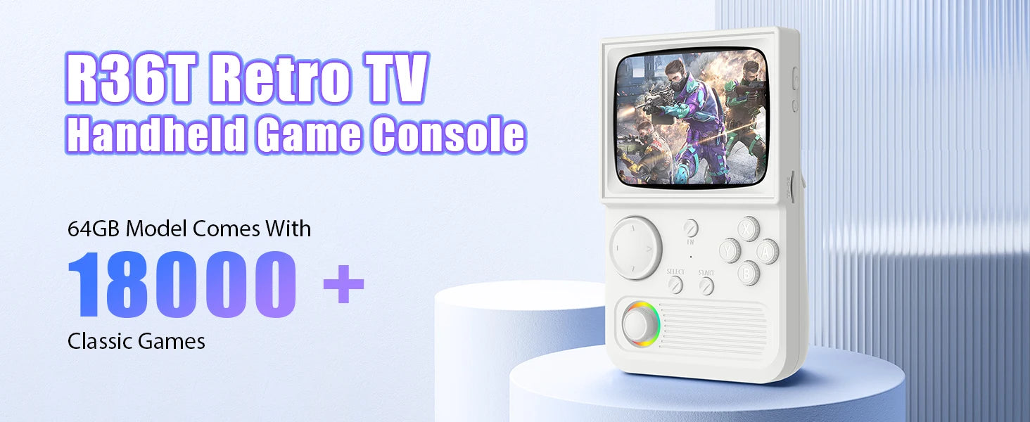 XISKT R36T Retro Portable Pocket Handheld Game Console EmuEMEC System 27+Simulator 18000+Game 3.5''IPS Screen Video Game Console