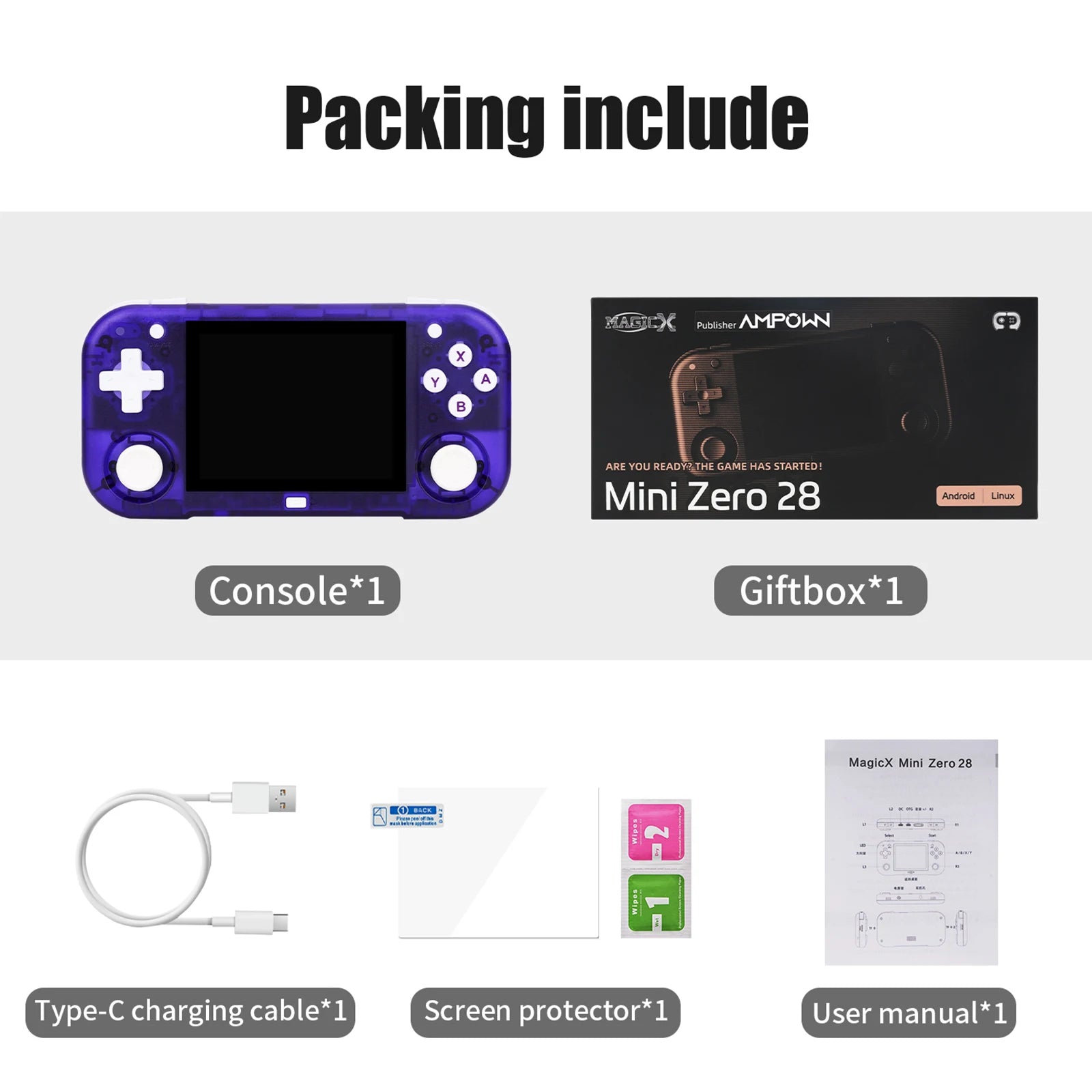 Ampown Mini Zero 28 Handheld Game Console 2.8'' IPS Screen AllWinner Processor Android System 2.4GWIFI MAGICX ZERO28 Player Gift