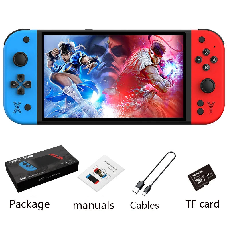 G90 Portable Handheld Game Console 7-inch IPS HD Screen Retro Gaming Arcade for PSP/PS1 64G TV Game Controller For Children Gift