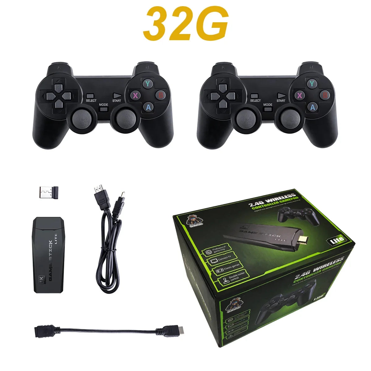 Retro Gaming Console 4K HD 20000+ Games 64GB - 2.4G Wireless for GBA/FC/PS1/MD, Portable TV Game Stick