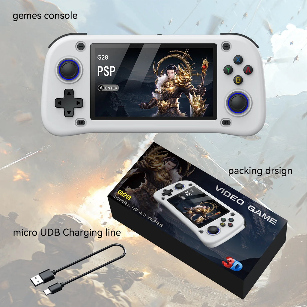 G28 Retro Handheld Video Game Console 64GB 4.3 Inch MIPI Screen Portable Linux System Pocket Player with 128GB 20000+ Games