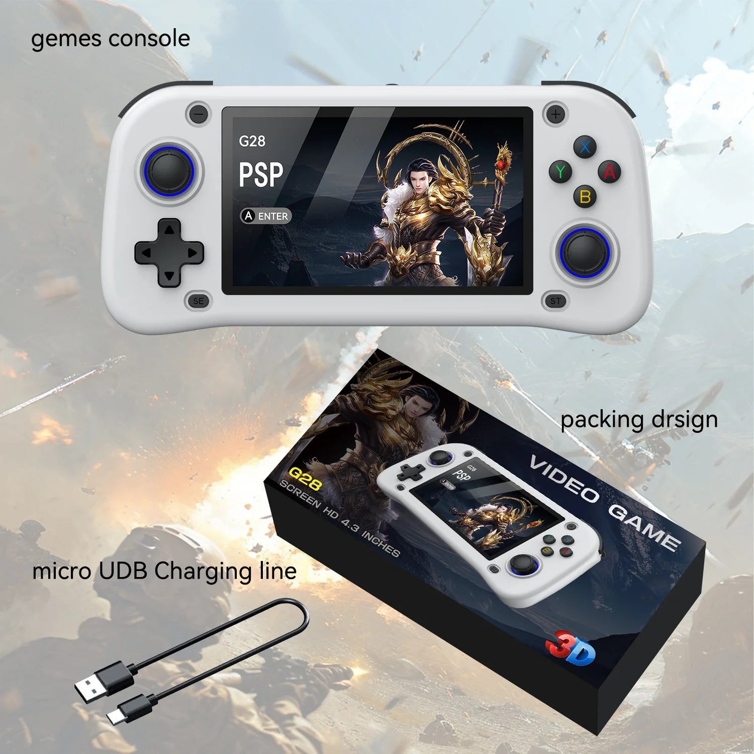 G28 Retro Handheld Video Game Console 64GB 4.3 Inch MIPI Screen Portable Linux System Pocket Player with 128GB 20000+ Games