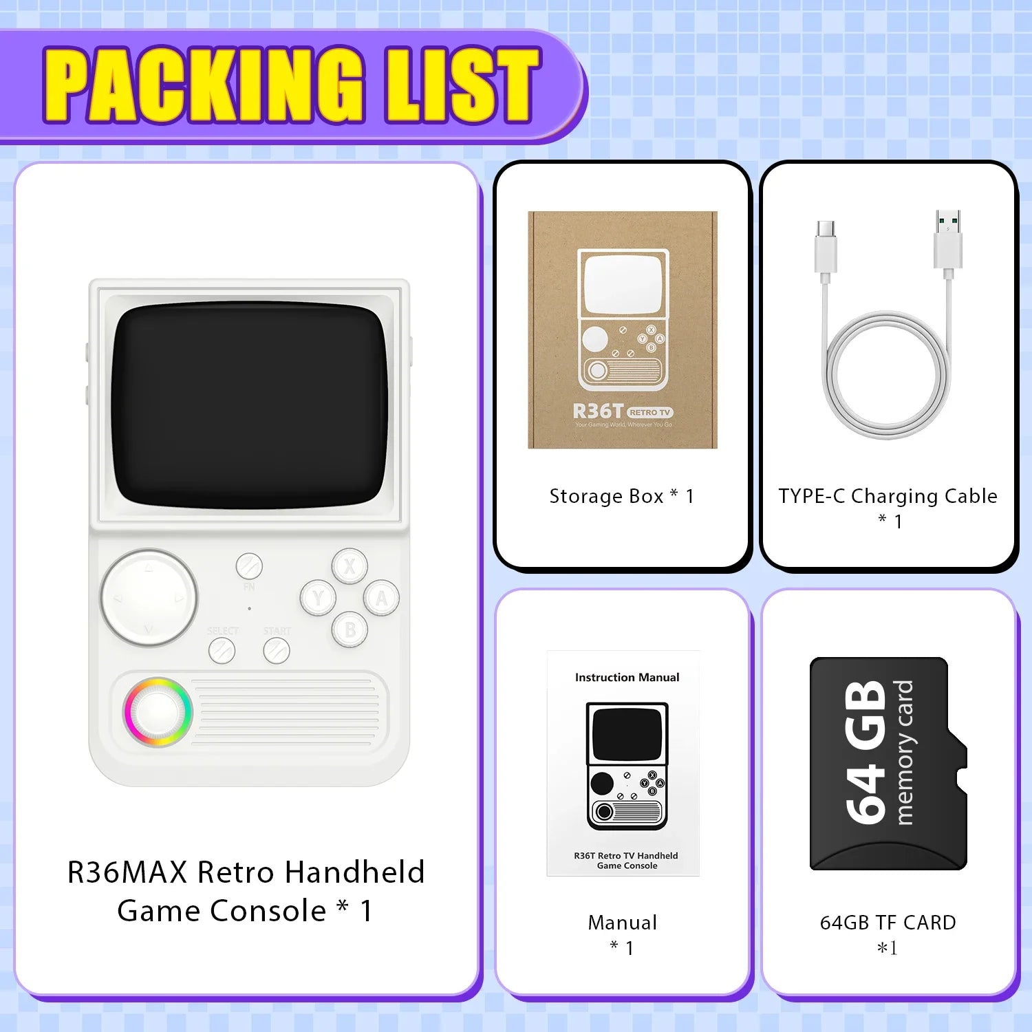XISKT R36T Retro Portable Pocket Handheld Game Console EmuEMEC System 27+Simulator 18000+Game 3.5''IPS Screen Video Game Console