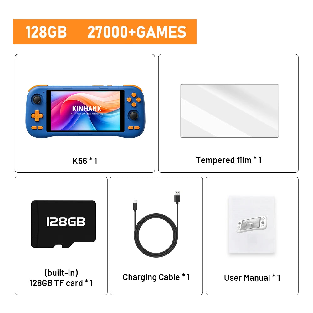 Kinhank K56 Handheld Game Console Android 14 5.5 inch Touch Screen With 50+ Emulators Retro Video Games  For DC/MAME/SS/PSP