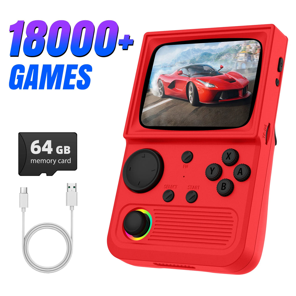 XISKT R36T Retro Portable Pocket Handheld Game Console EmuEMEC System 27+Simulator 18000+Game 3.5''IPS Screen Video Game Console