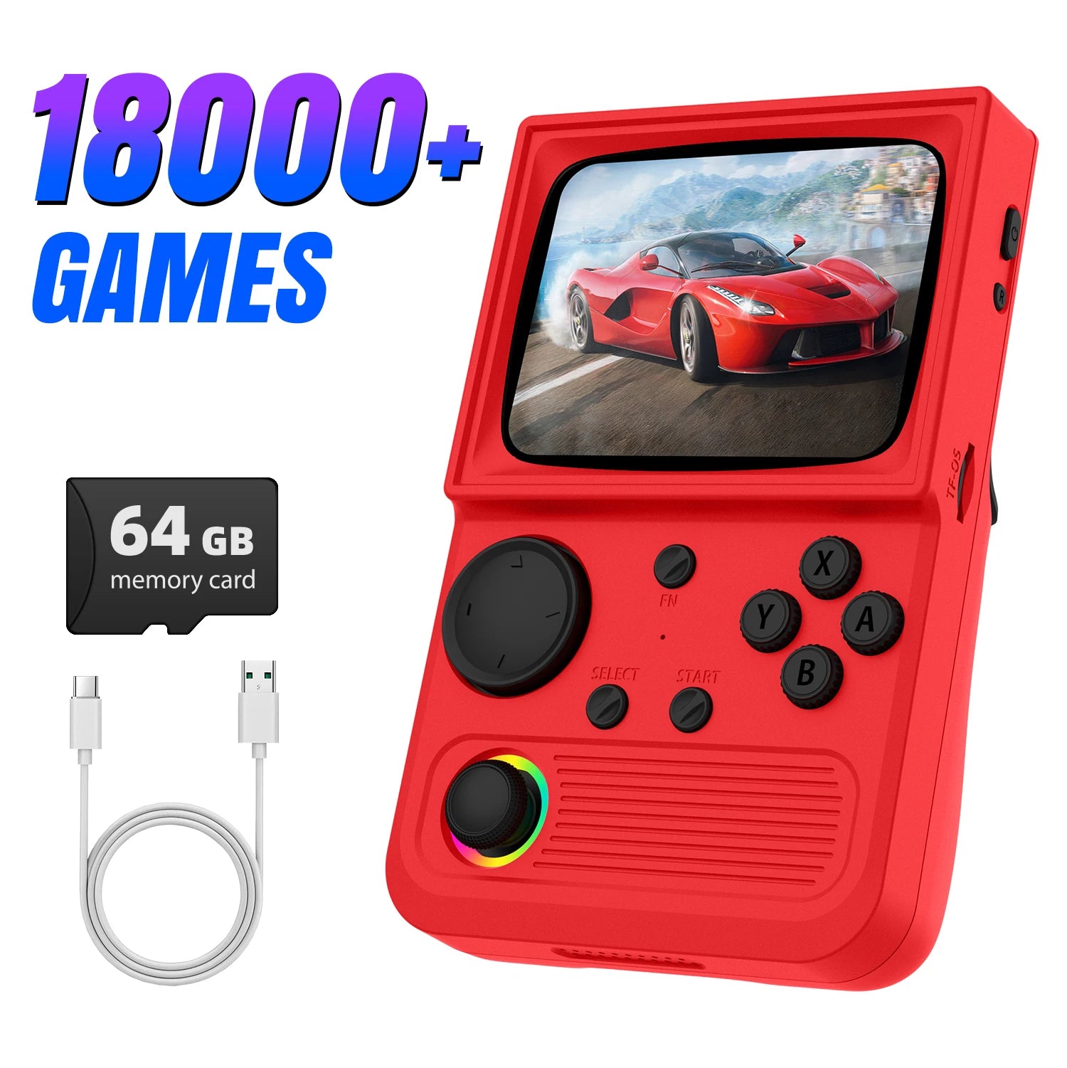 XISKT R36T Retro Portable Pocket Handheld Game Console EmuEMEC System 27+Simulator 18000+Game 3.5''IPS Screen Video Game Console